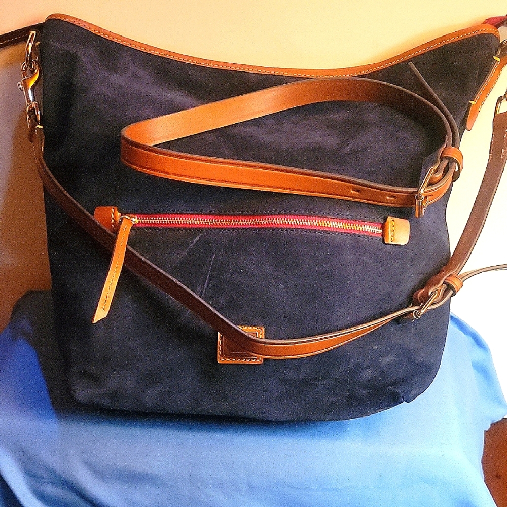 Dooney and Burke Suede Stylish Navy and Tan Women's Bag